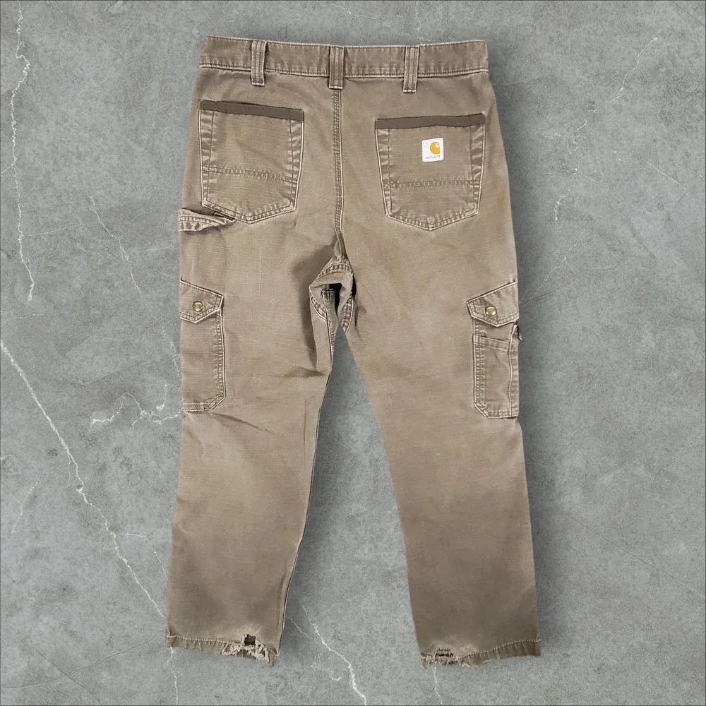Carhartt Cargo Pants Mens 32x30 Brown B342 DFE Relaxed Fit Ripstop Distressed